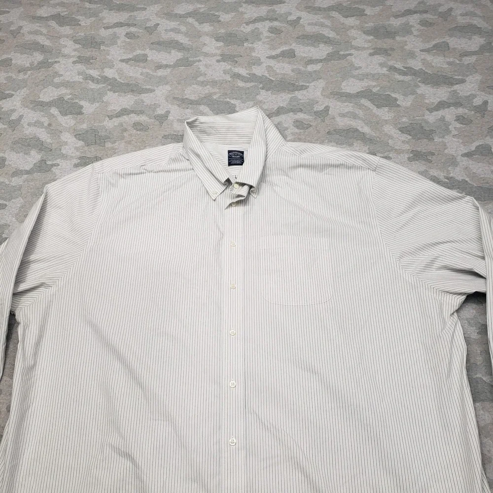 Brooks Brothers Shirt Mens 20 Beige‎ Pockets Long Sleeve Button-Up Striped